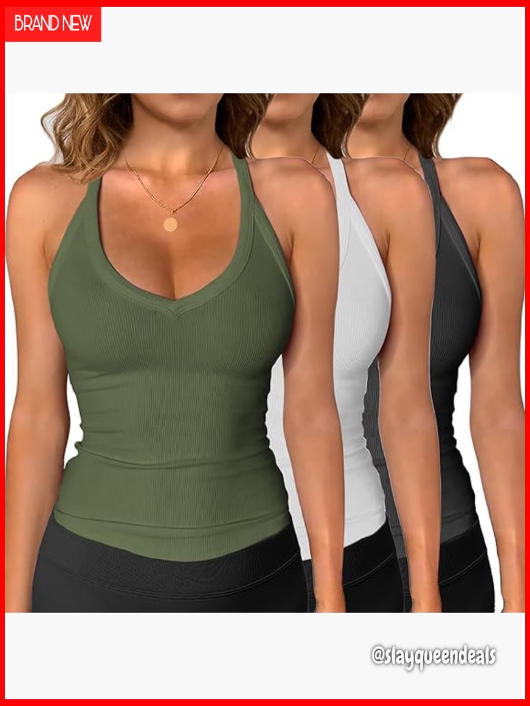 Slim Fit V-Neck Racerback Tank Top, Lightweight Stretch Fabric, Workout & Casual